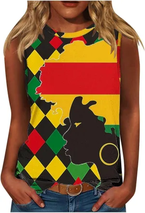Plus Size Tank Tops for Women Black History Melanin African Black Women T-Shirt Casual Sleeveless Cami Top