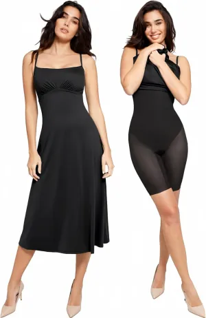 Popilush Shapewear Dress Built in Bra Adjustable Straps Square Neck Summer Formal A-Line Slip Midi Dresses for Women