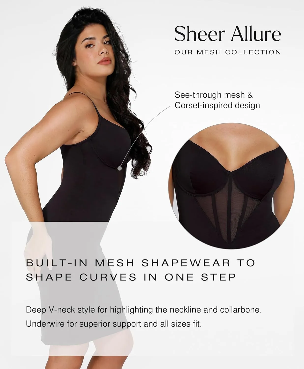 Popilush Shapewear Dress Corset Dress Mesh Bodycon Dresses for Women Slip Dress Party Midi Dresses Club Outfits