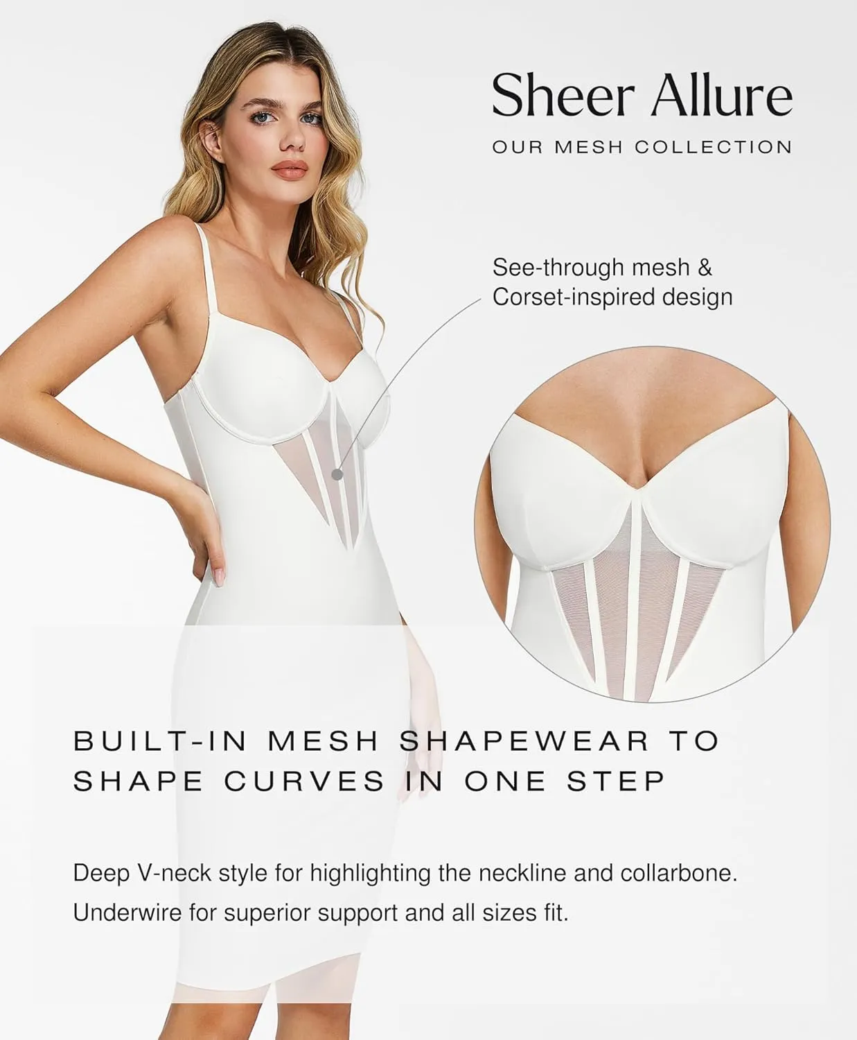 Popilush Shapewear Dress Corset Dress Mesh Bodycon Dresses for Women Slip Dress Party Midi Dresses Club Outfits