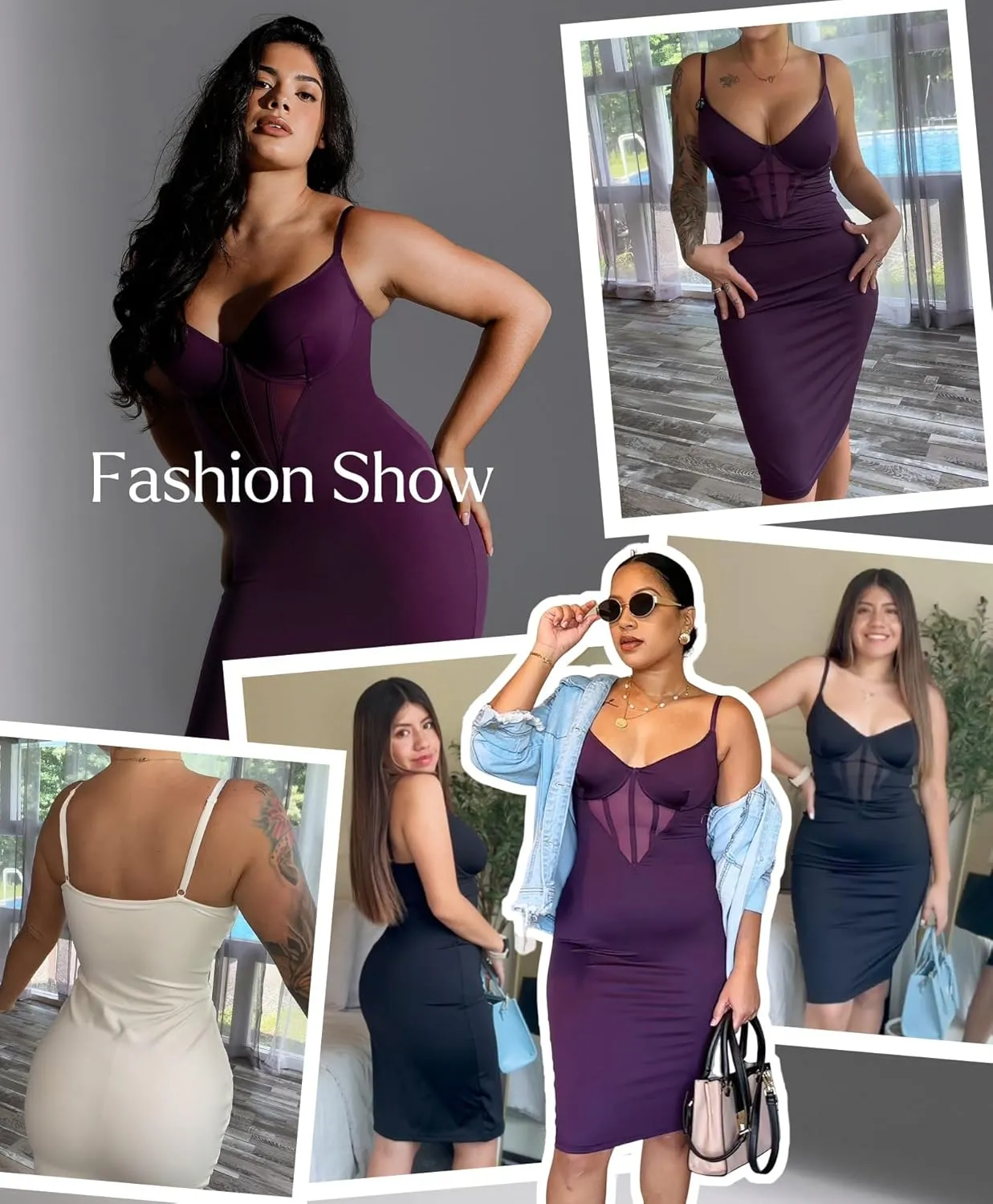 Popilush Shapewear Dress Corset Dress Mesh Bodycon Dresses for Women Slip Dress Party Midi Dresses Club Outfits