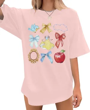 Princess Magical Oversized Tshirt Women Princess Bow Shirts Girls Trip Shirt Family Trip Short Sleeve Tee Tops