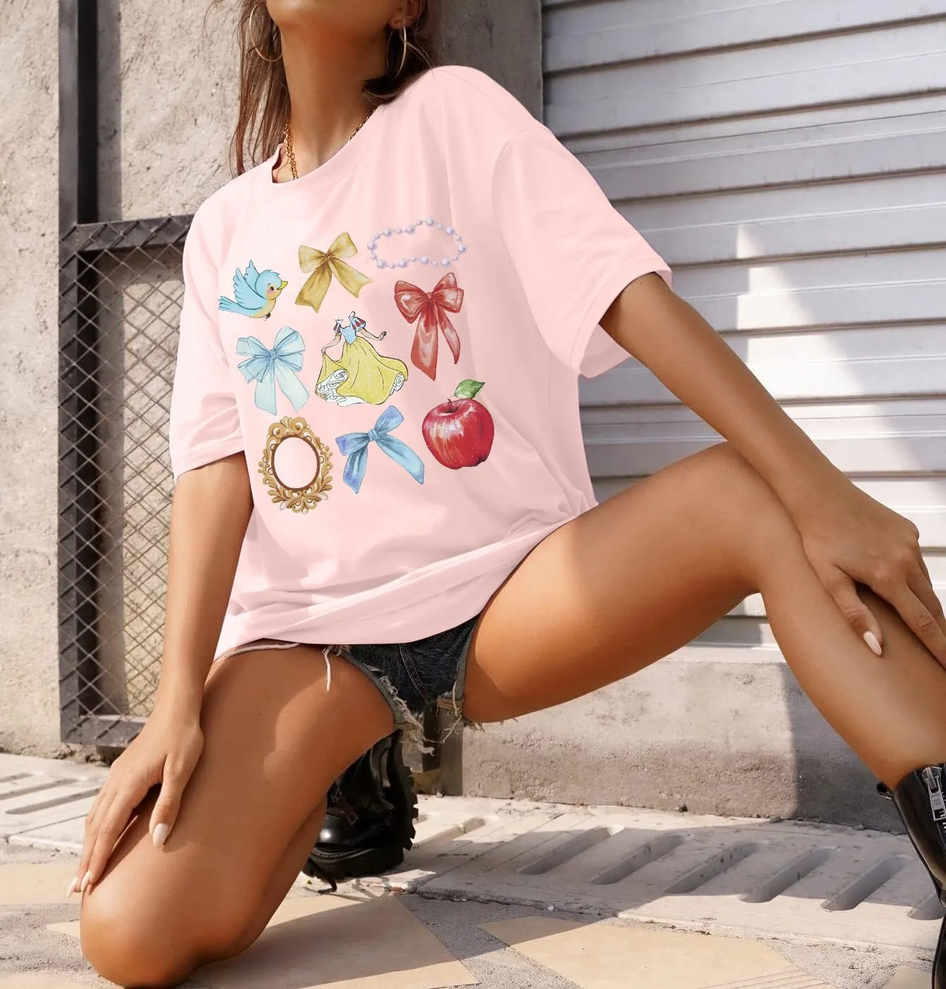 Princess Magical Oversized Tshirt Women Princess Bow Shirts Girls Trip Shirt Family Trip Short Sleeve Tee Tops