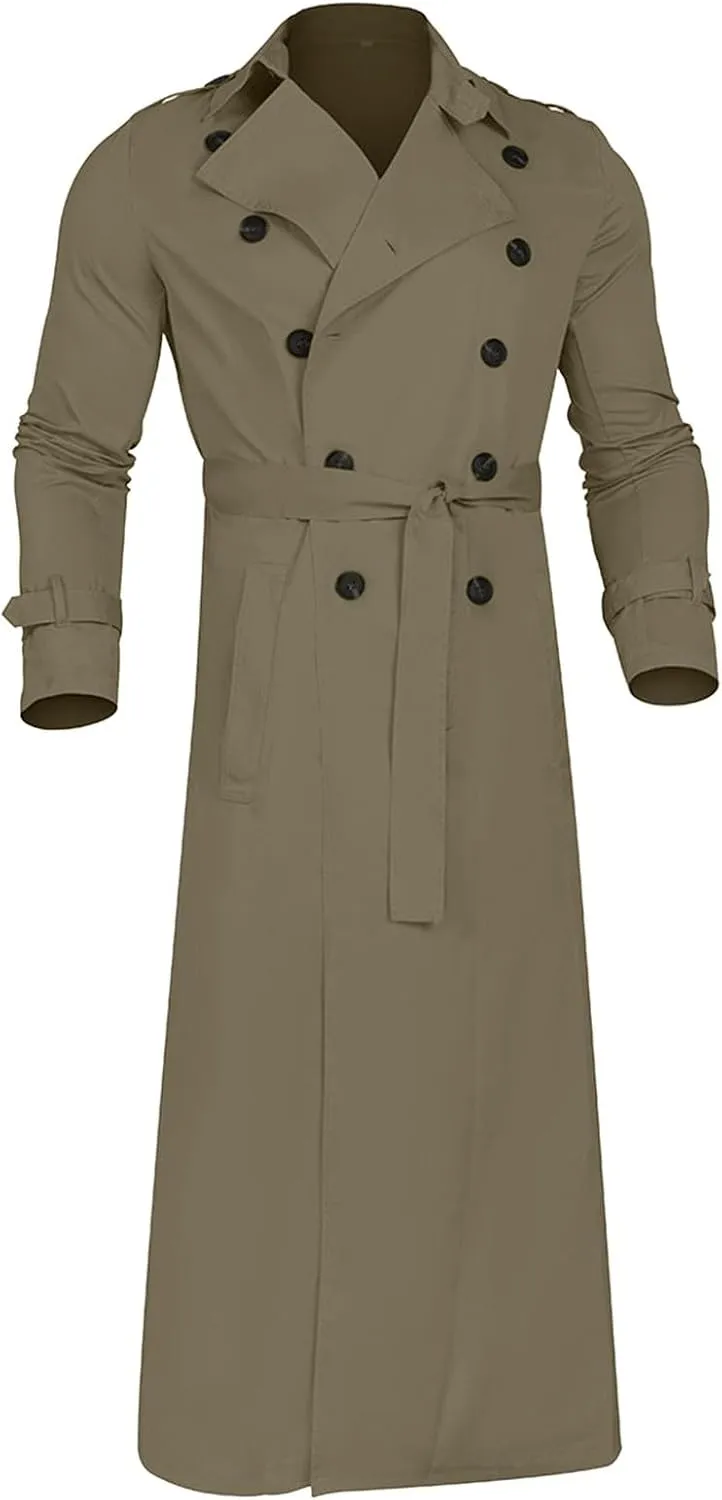 Rain Jackets For Men Solid Color Lengthened Jacket Lapel Splice Double Breasted Formal Outdoor Coats Para De