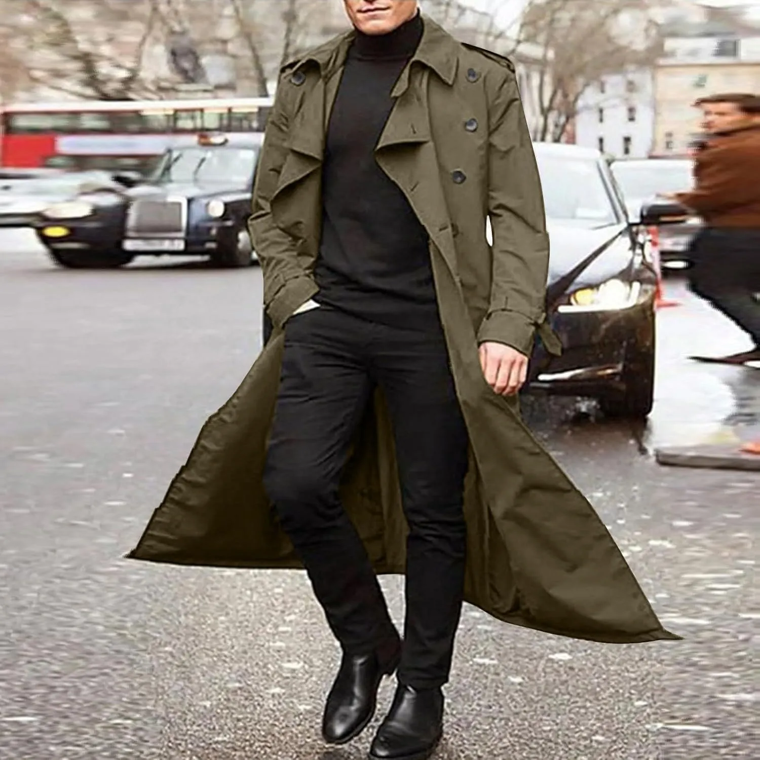 Rain Jackets For Men Solid Color Lengthened Jacket Lapel Splice Double Breasted Formal Outdoor Coats Para De