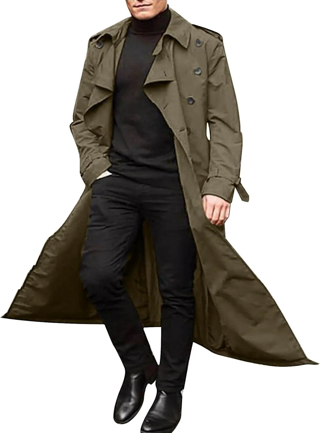 Rain Jackets For Men Solid Color Lengthened Jacket Lapel Splice Double Breasted Formal Outdoor Coats Para De