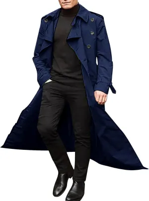 Rain Jackets For Men Solid Color Lengthened Jacket Lapel Splice Double Breasted Formal Outdoor Coats Para De