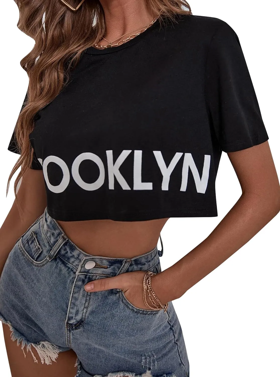 Remidoo Womens Short Sleeve Crop Top Crewneck Loose T Shirt Graphic Tee