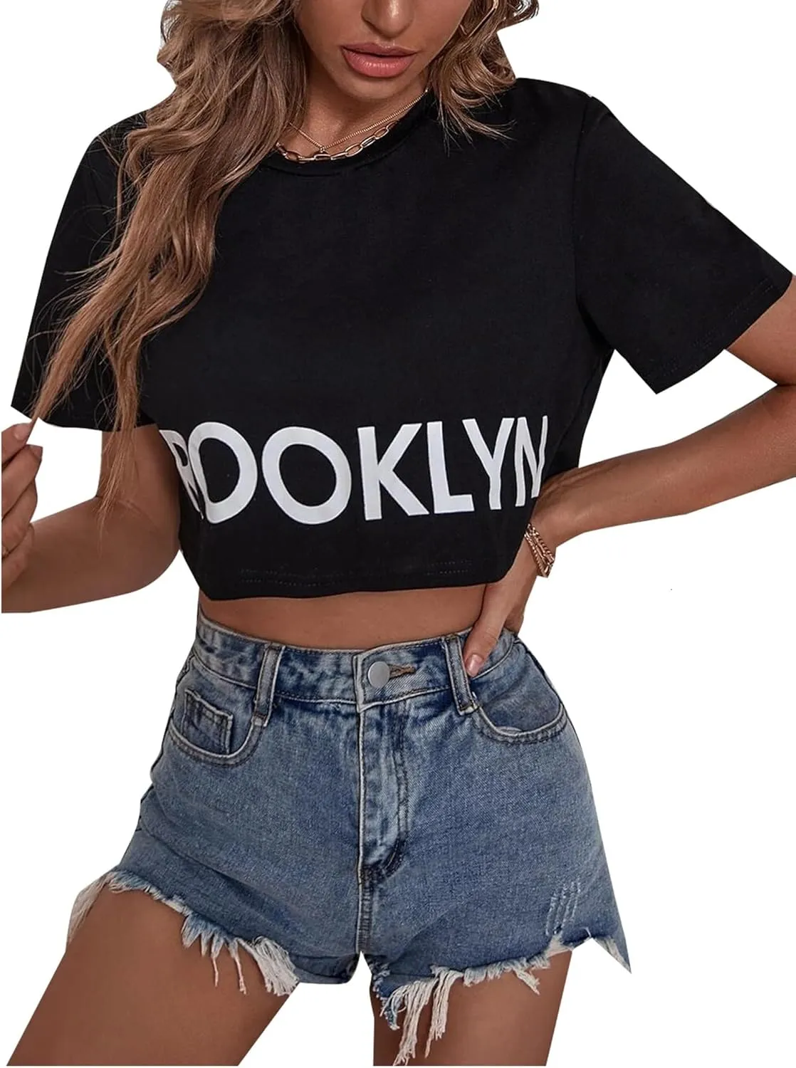 Remidoo Womens Short Sleeve Crop Top Crewneck Loose T Shirt Graphic Tee