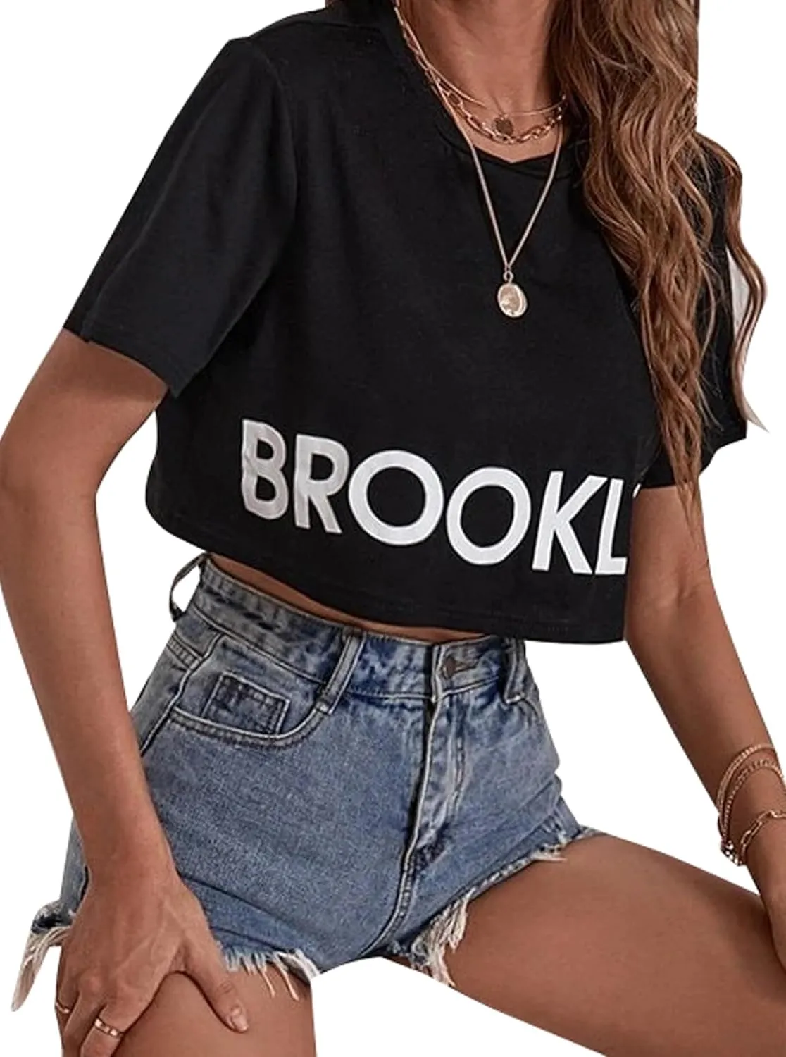 Remidoo Womens Short Sleeve Crop Top Crewneck Loose T Shirt Graphic Tee