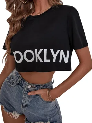 Remidoo Womens Short Sleeve Crop Top Crewneck Loose T Shirt Graphic Tee