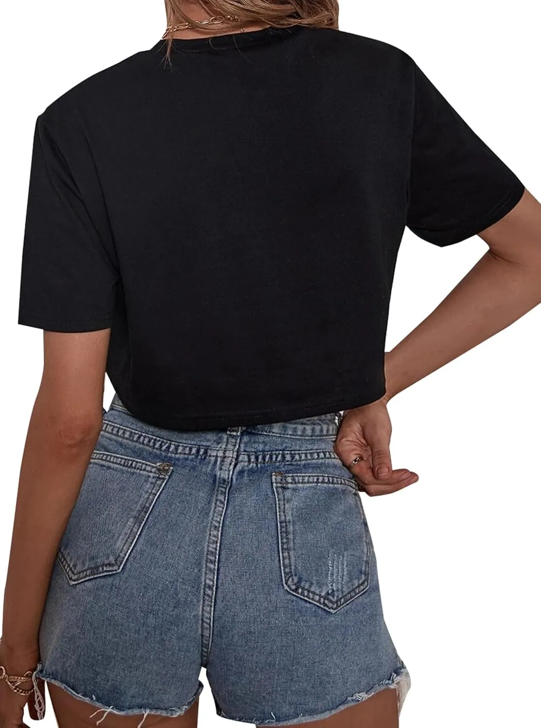 Remidoo Womens Short Sleeve Crop Top Crewneck Loose T Shirt Graphic Tee