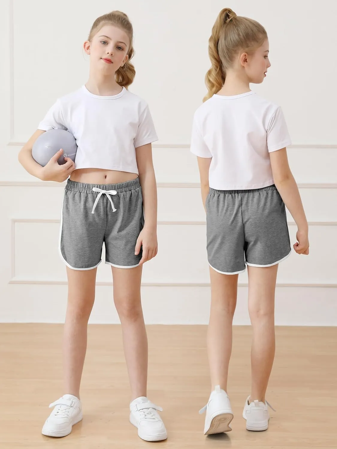 Resinta 5 Packs Girls Cotton Athletic Shorts Active Running Shorts Toddler Summer Shorts Dolphin Dolphin Yoga Shorts