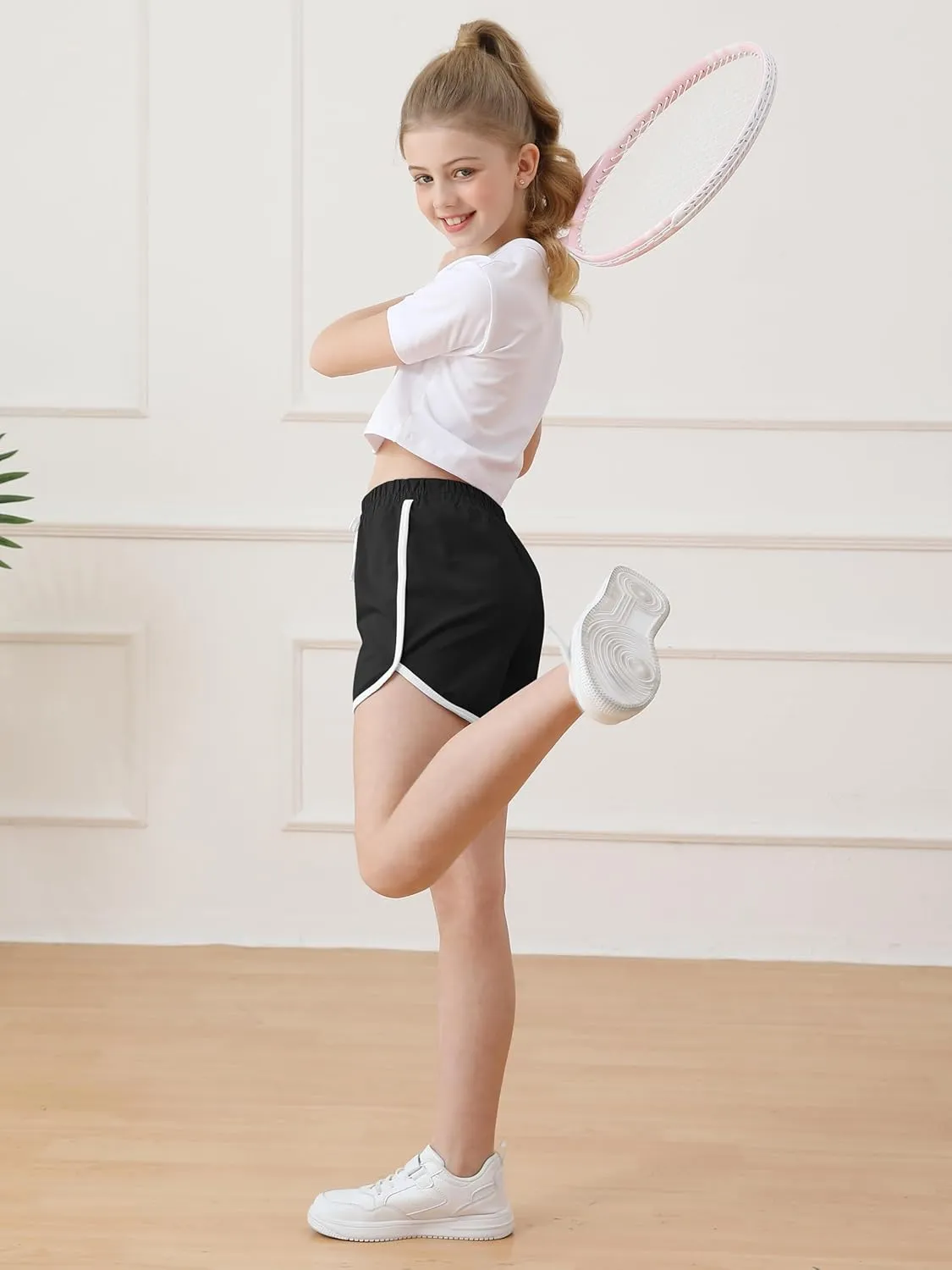 Resinta 5 Packs Girls Cotton Athletic Shorts Active Running Shorts Toddler Summer Shorts Dolphin Dolphin Yoga Shorts