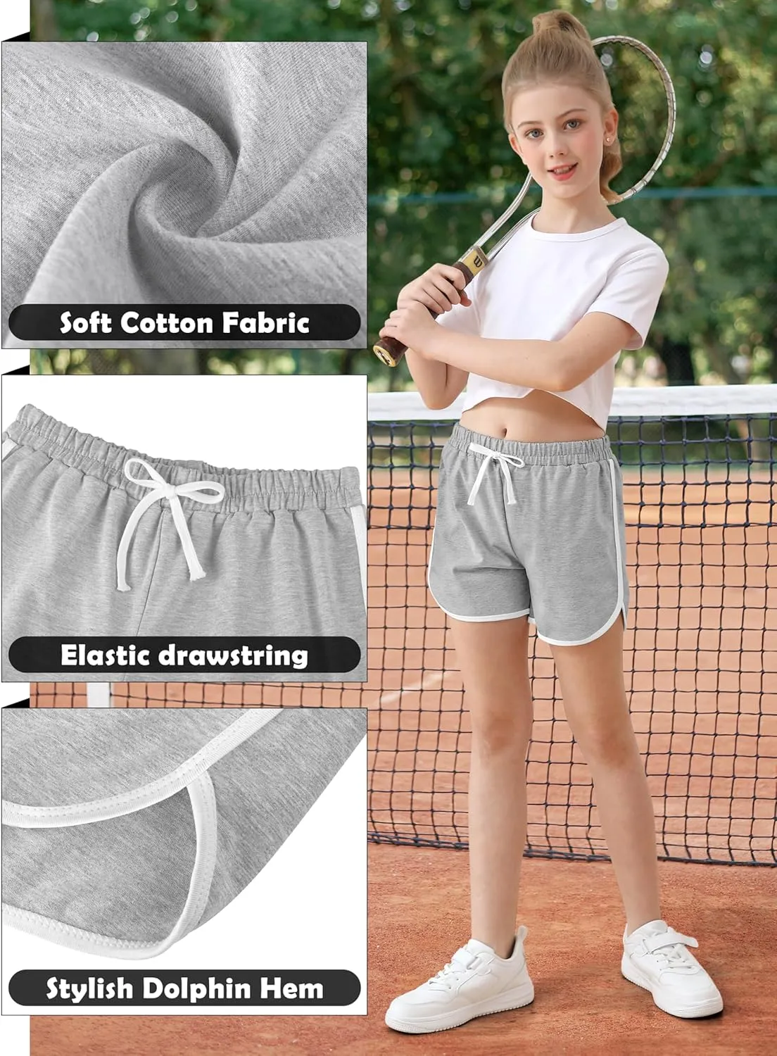 Resinta 5 Packs Girls Cotton Athletic Shorts Active Running Shorts Toddler Summer Shorts Dolphin Dolphin Yoga Shorts