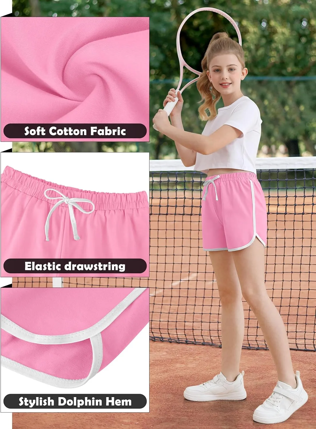 Resinta 5 Packs Girls Cotton Athletic Shorts Active Running Shorts Toddler Summer Shorts Dolphin Dolphin Yoga Shorts