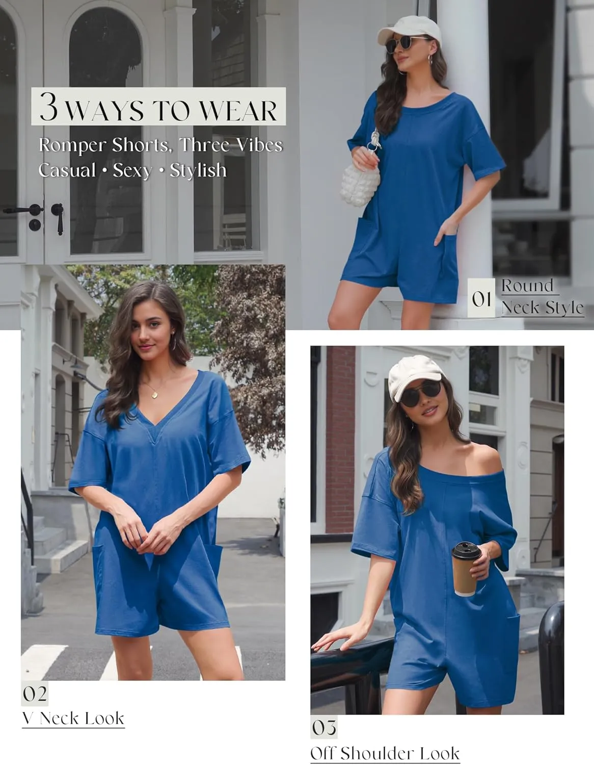 Rompers for Women Summer Oversized Shirt Short Sleeve Jumpsuit Athletic Workout Reversible Hot Shot Tee Pockets