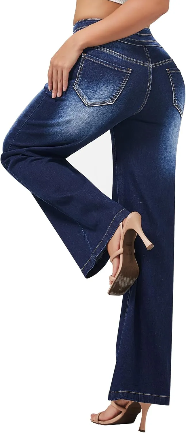 roswear Women's Wide Leg High Waisted Jeans Stretchy Trendy Denim Jeans
