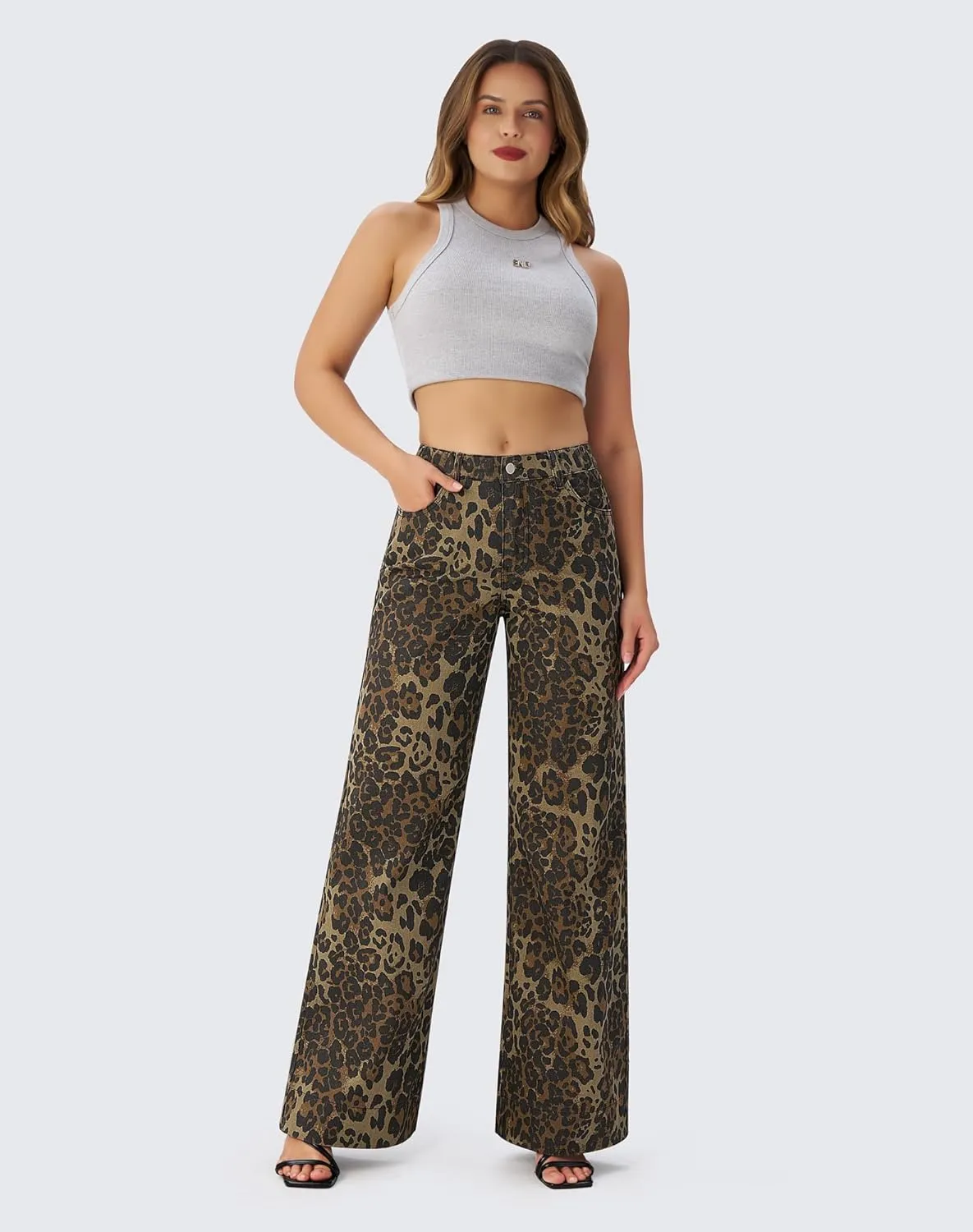 roswear Women's Wide Leg High Waisted Jeans Stretchy Trendy Denim Jeans