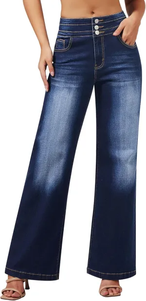 roswear Women's Wide Leg High Waisted Jeans Stretchy Trendy Denim Jeans