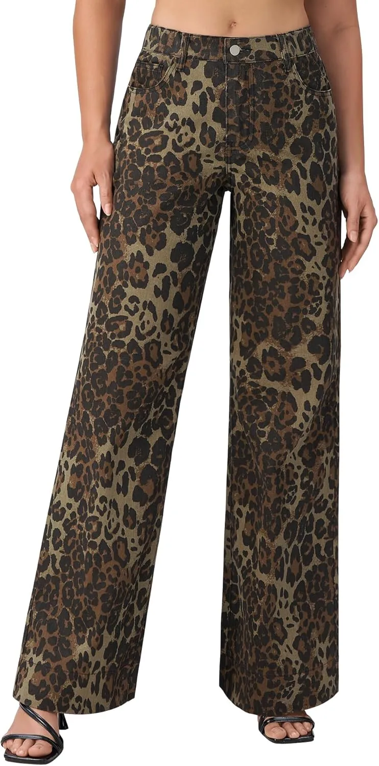 roswear Women's Wide Leg High Waisted Jeans Stretchy Trendy Denim Jeans