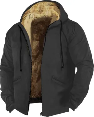 RTRDE Mens Casual Hooded Jacket Heavyweight Full Zip Hoodie Jacket Sherpa Lined Warm Winter Work Coats Jacket, M-7XL