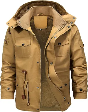 RTRDE Mens Coat Winter Jacket Military Tactial Fleece Lined Thick Work Coats Warm Cargo Hooded Jackets Coat, XL-4XL