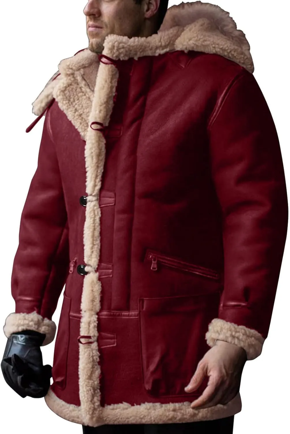 RTRDE Men's Coats Trench Coat Sherpa Fleece Lined Pea Coat Winter Warm Long Jacket Coats, M-3XL
