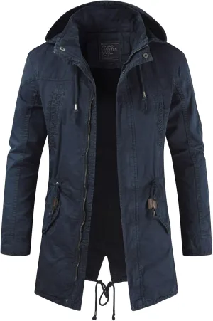 RTRDE Men's Trench Coat Long With Hood Notched Lapel Jacket Windbreaker Overcoat Pea Winter Coats For Men, M-4XL