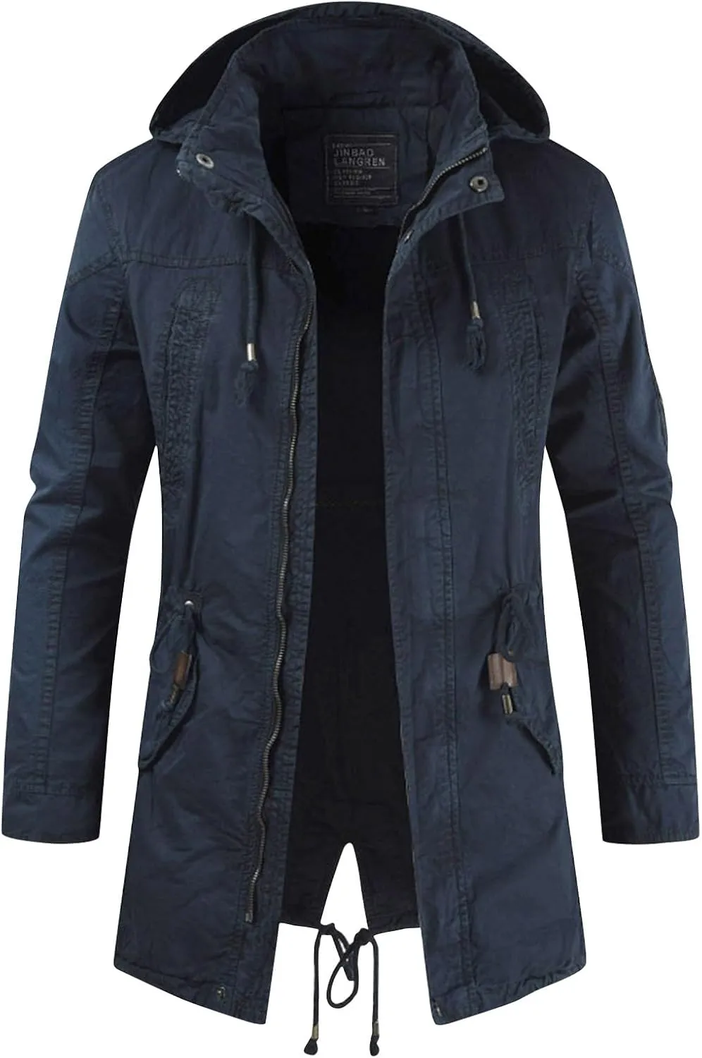 RTRDE Men's Trench Coat Long With Hood Notched Lapel Jacket Windbreaker Overcoat Pea Winter Coats For Men, M-4XL