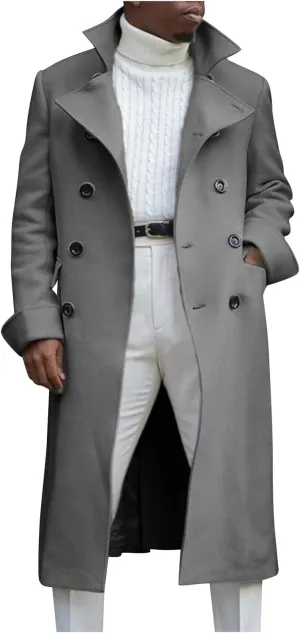 RTRDE Men's Winter Dress Coat Pea Double Breasted Business Casual Trench Coat Long Jacket, M-3XL