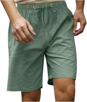 Running Shorts for Men Cotton Linen Shorts Drawstring Elastic Waist Shorts with Pockets Comfy Basketball Shorts