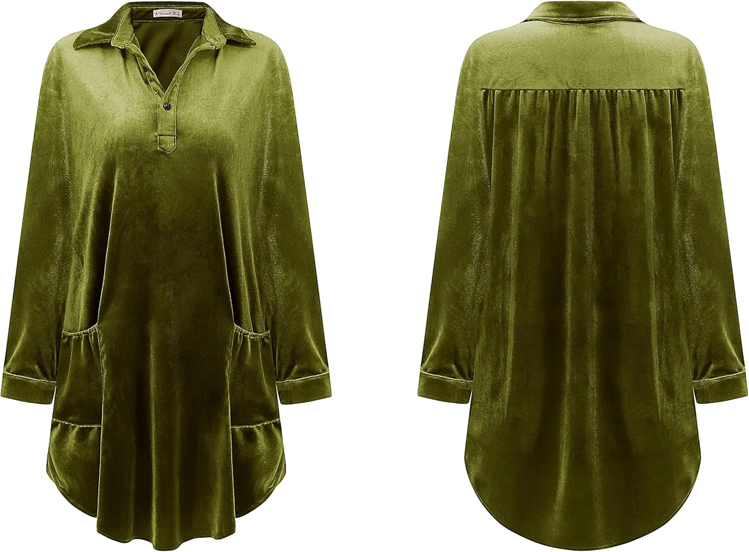 R.Vivimos Womens Velvet Long Sleeve Pocket Casual Mini Shirt Dress