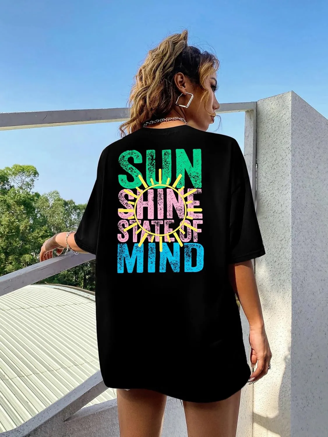 Salty Beach Oversized Shirt Women Hawaiian Beach Shirts Sunshine Graphic Tee Summer Vacation Tees Tops