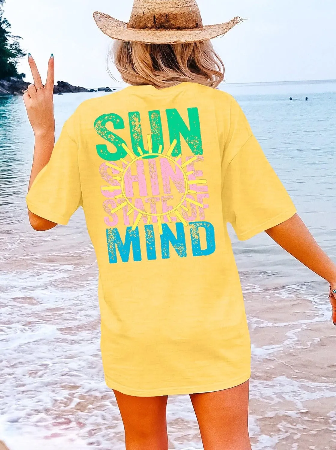 Salty Beach Oversized Shirt Women Hawaiian Beach Shirts Sunshine Graphic Tee Summer Vacation Tees Tops