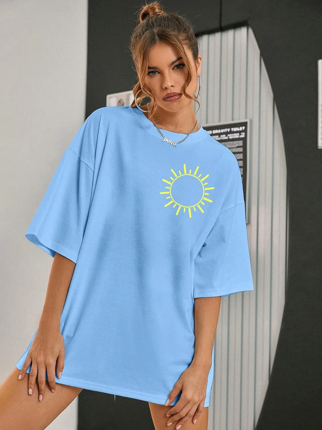 Salty Beach Oversized Shirt Women Hawaiian Beach Shirts Sunshine Graphic Tee Summer Vacation Tees Tops