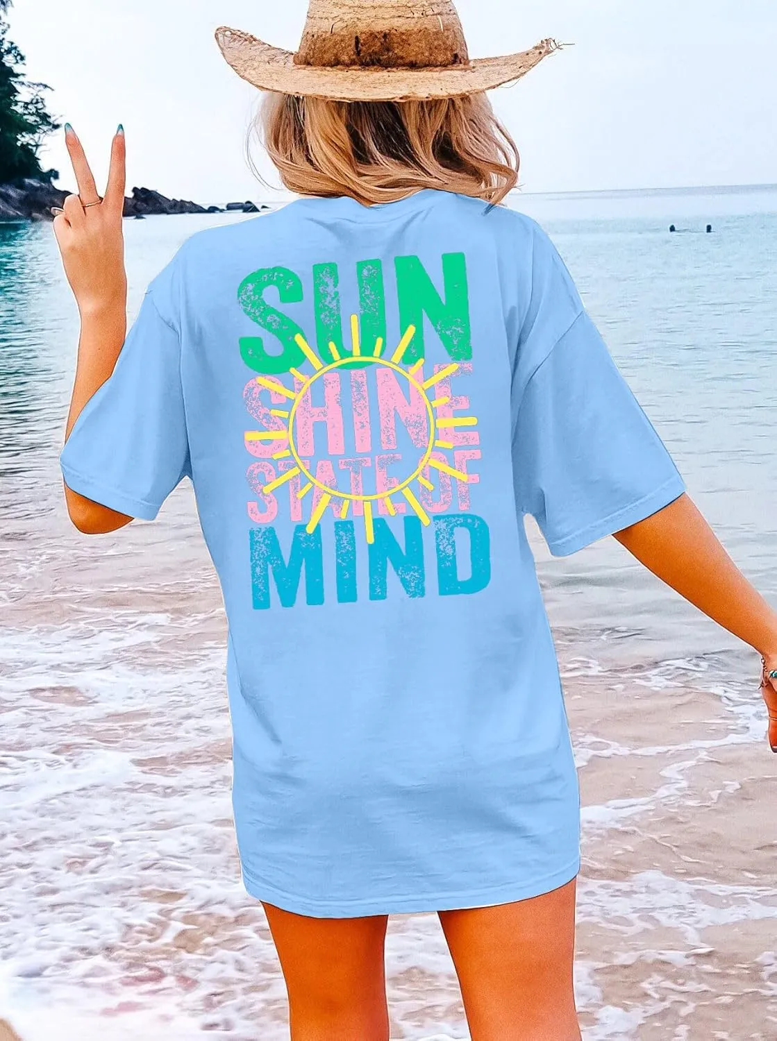 Salty Beach Oversized Shirt Women Hawaiian Beach Shirts Sunshine Graphic Tee Summer Vacation Tees Tops