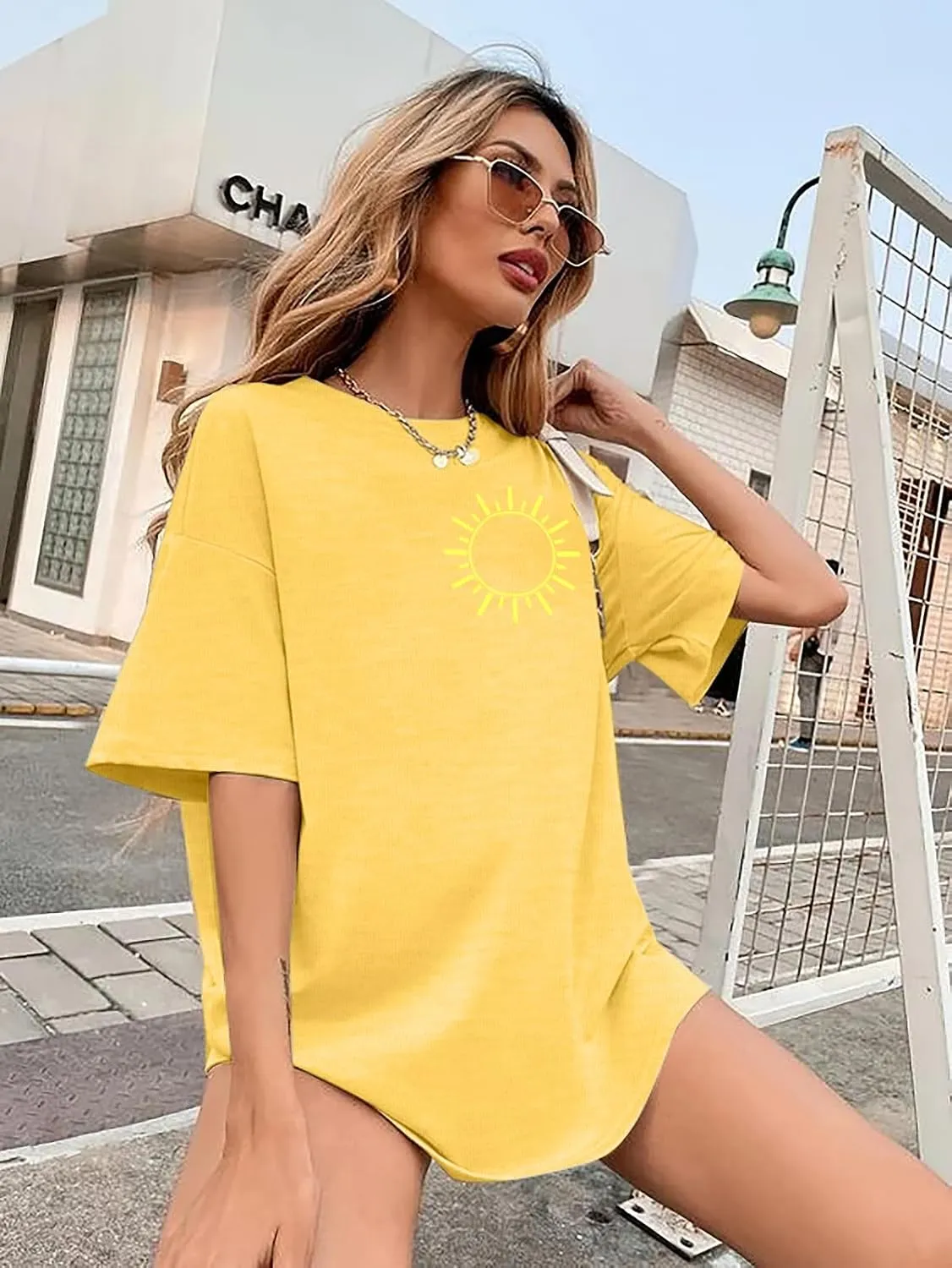 Salty Beach Oversized Shirt Women Hawaiian Beach Shirts Sunshine Graphic Tee Summer Vacation Tees Tops