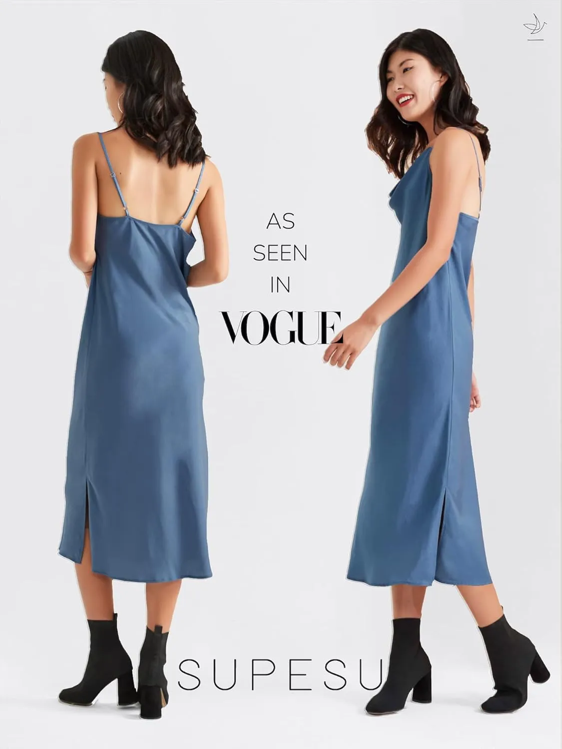 Satin Midi Slip Dress Silky Cowl Neck Dress Adjustable Spaghetti Strap, Ideal for Date Night or Formal Occasions