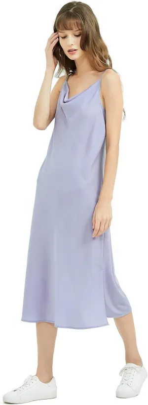 Satin Midi Slip Dress Silky Cowl Neck Dress Adjustable Spaghetti Strap, Ideal for Date Night or Formal Occasions