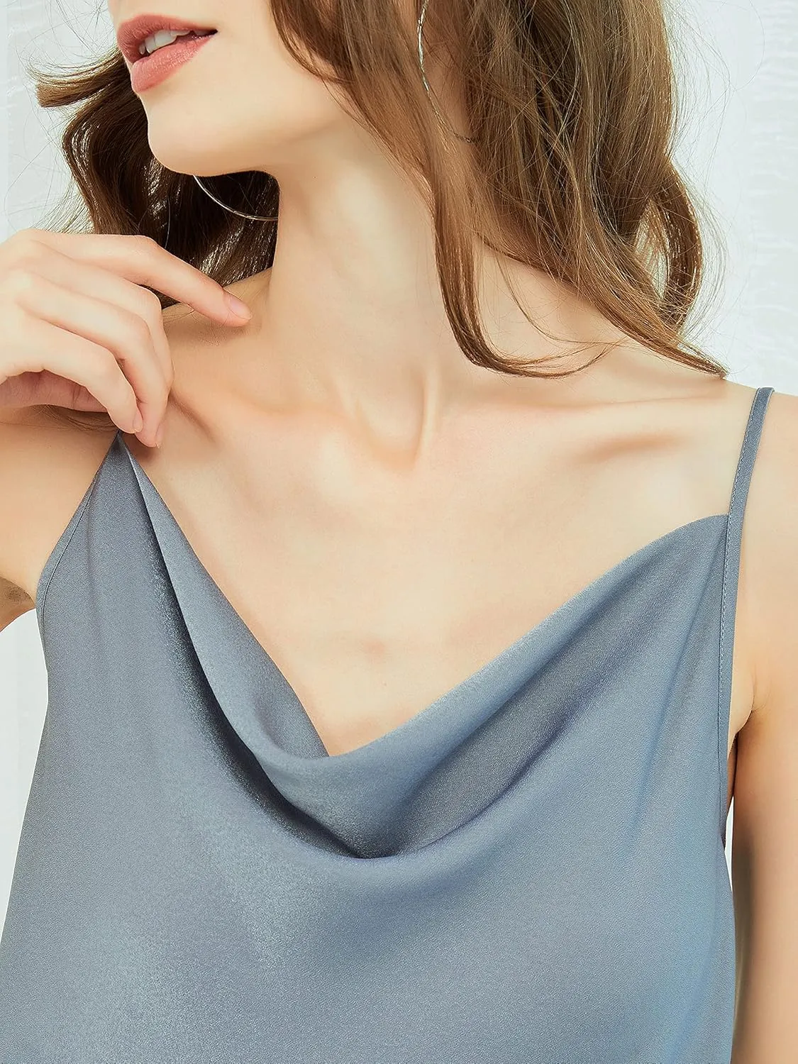 Satin Midi Slip Dress Silky Cowl Neck Dress Adjustable Spaghetti Strap, Ideal for Date Night or Formal Occasions