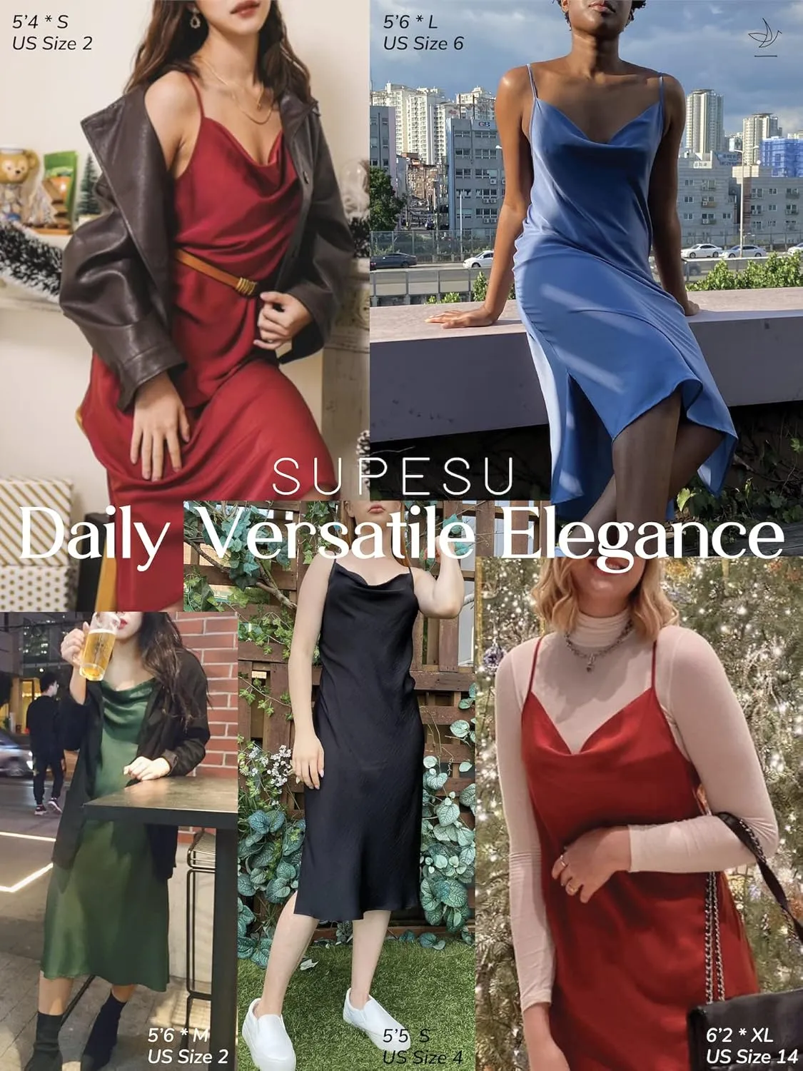 Satin Midi Slip Dress Silky Cowl Neck Dress Adjustable Spaghetti Strap, Ideal for Date Night or Formal Occasions
