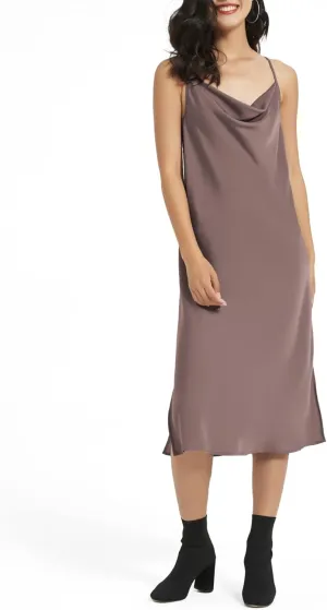 Satin Midi Slip Dress Silky Cowl Neck Dress Adjustable Spaghetti Strap, Ideal for Date Night or Formal Occasions