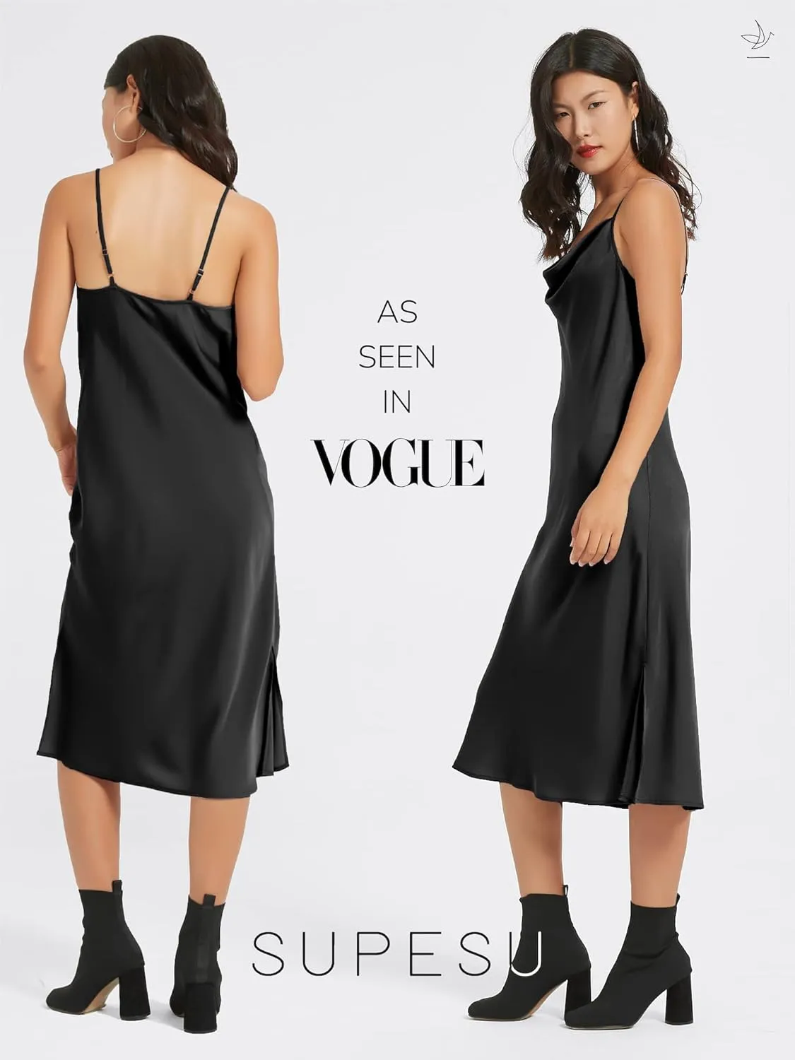 Satin Midi Slip Dress Silky Cowl Neck Dress Adjustable Spaghetti Strap, Ideal for Date Night or Formal Occasions
