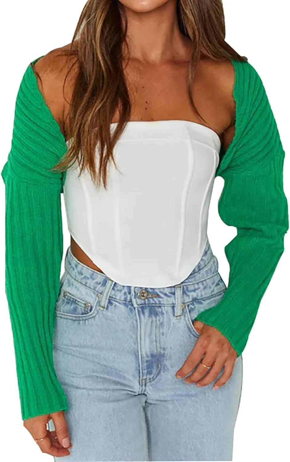 Sdencin Women Open Front Knit Crop Cardigan Long Sleeve Drop Shoulder Shrug Ribbed Knit Cropped Sweater Tops Outerwear