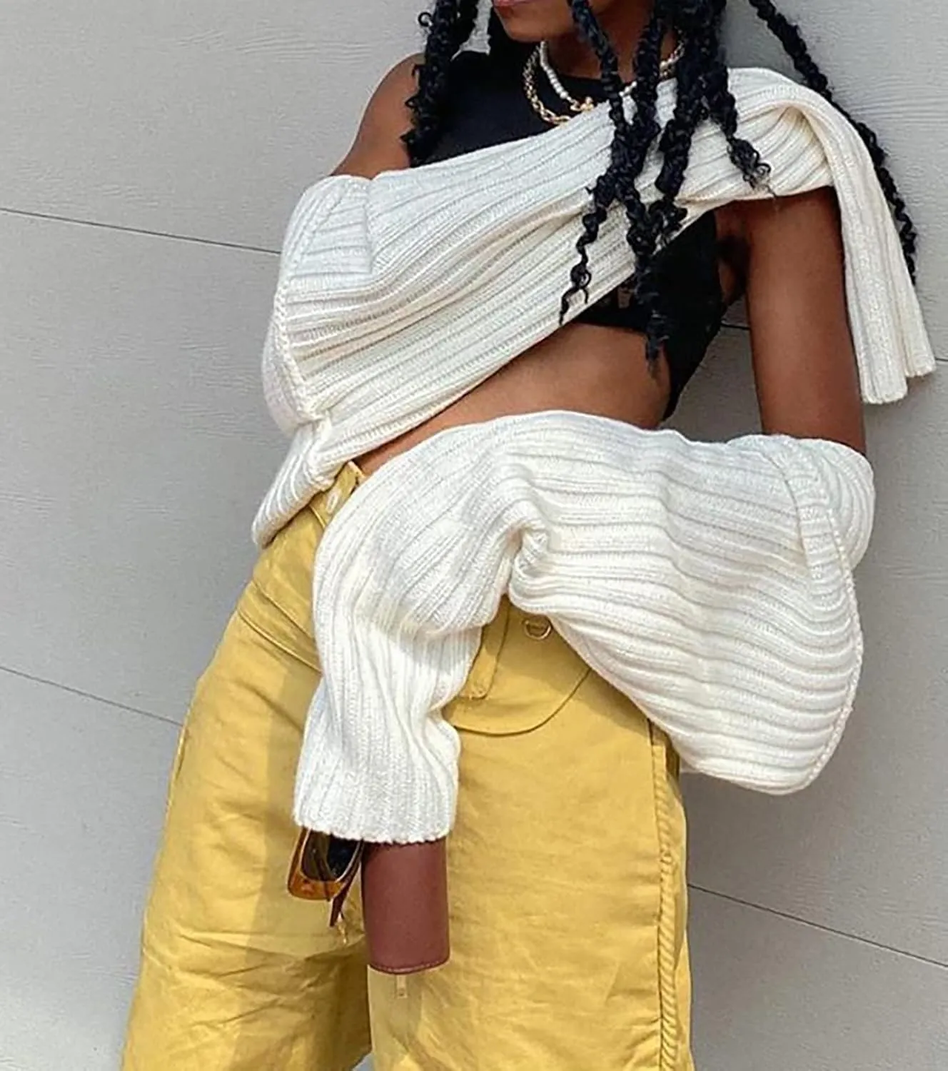 Sdencin Women Open Front Knit Crop Cardigan Long Sleeve Drop Shoulder Shrug Ribbed Knit Cropped Sweater Tops Outerwear