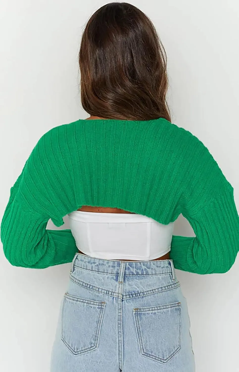 Sdencin Women Open Front Knit Crop Cardigan Long Sleeve Drop Shoulder Shrug Ribbed Knit Cropped Sweater Tops Outerwear