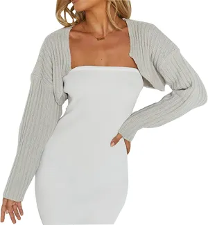 Sdencin Women Open Front Knit Crop Cardigan Long Sleeve Drop Shoulder Shrug Ribbed Knit Cropped Sweater Tops Outerwear