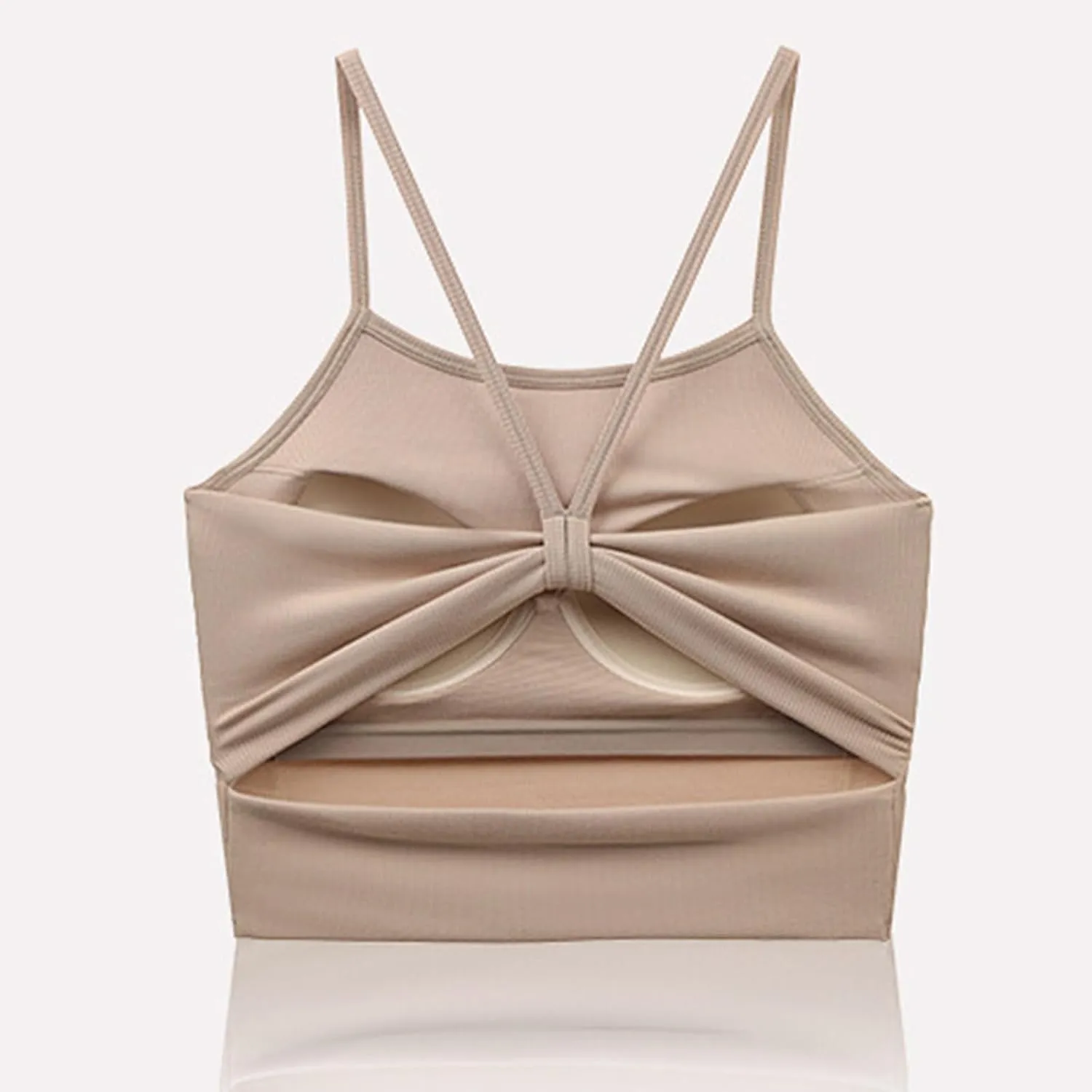 Sexy Ruched Cutout Back Cami Top Women Summer Built in Bra Yoga Tank Tops Ribbed Knit Form Fitting Crop Undershirts