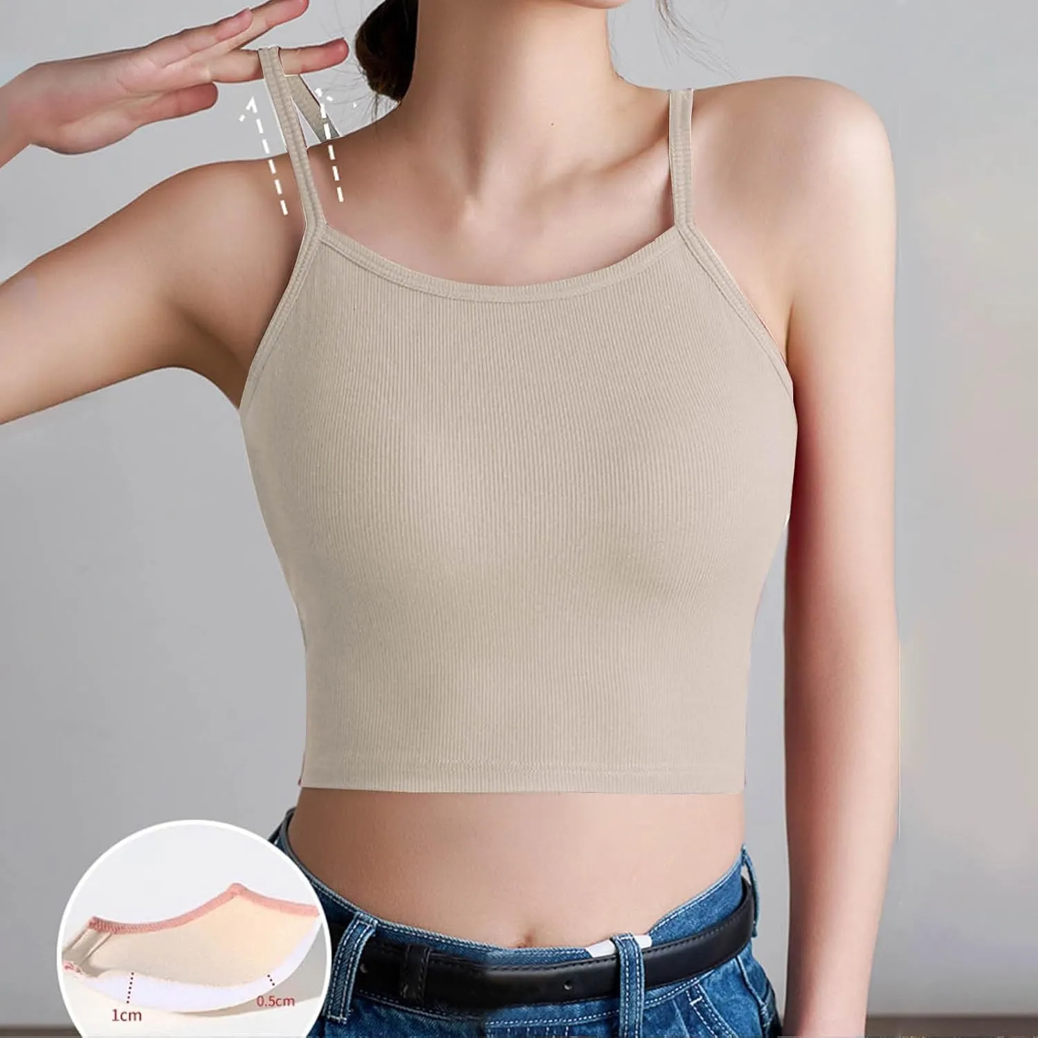 Sexy Ruched Cutout Back Cami Top Women Summer Built in Bra Yoga Tank Tops Ribbed Knit Form Fitting Crop Undershirts